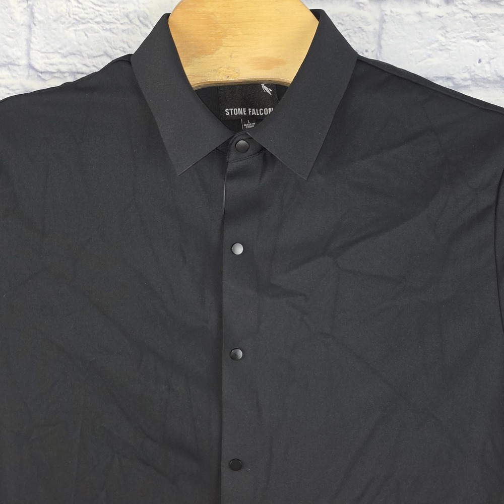 Stone Falcon Mens Black Short Sleeve Snap Button Front Shirt Stretch Size Large